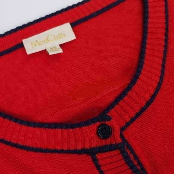 ModCloth Red Navy Trim Cardigan Sweater Sz Xs - Picture 7 of 14